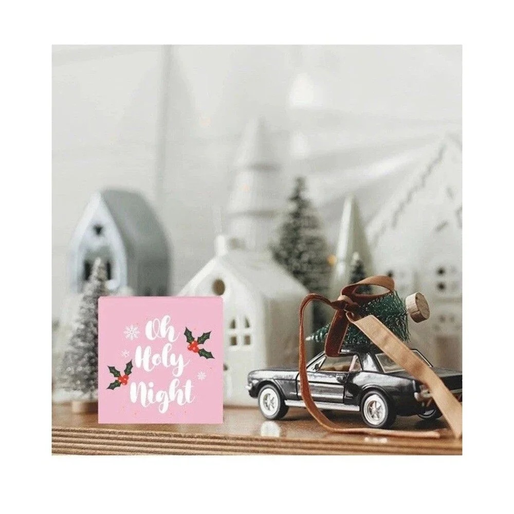 Pink Christmas Oh Holy Night Decor  Decoration 5x5 Wood Box Picture Fits Anywher